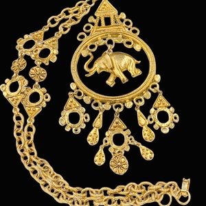 Vintage Signed ART Temple Elephant Dangle Necklace